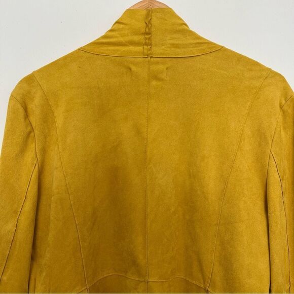 Bagatelle Faux Suede Jacket Open Drape Front Moto Blazer Mustard Yellow Large - Picture 5 of 11